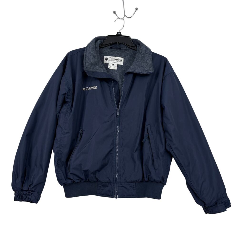 Columbia Bomber Jacket Mens Size M Blue Nylon Full Zip Fleece Lined Zip Pockets